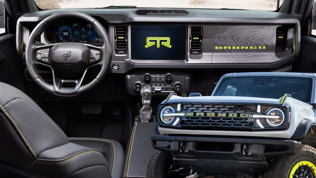 Ford Bronco RTR 2027 — nội thất phối màu Hyper Lime ấn tượng, mỗi lần chạm dây đai an toàn là nhớ ngay mình đang lái xe đặc biệt