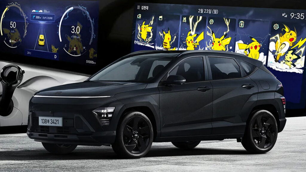 Hyundai Kona 2027 tại Hàn Quốc: ngoại thất đen tuyền, giao diện Pikachu trên bảng đồng hồ — và cái giá phải trả mỗi tháng để sở hữu chúng